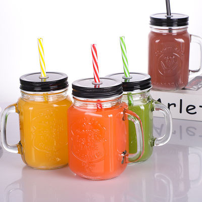 Custom Glass Mugs 500ml Clear Mason Glass Water Juice Cola Cup met stro en deksel