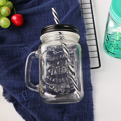 Custom Glass Mugs 500ml Clear Mason Glass Water Juice Cola Cup met stro en deksel