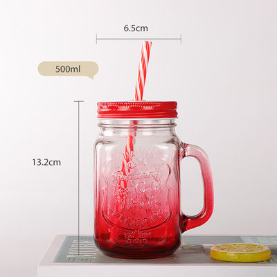 Custom Glass Mugs 500ml Clear Mason Glass Water Juice Cola Cup met stro en deksel