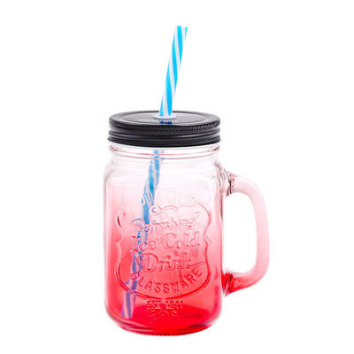 Custom Glass Mugs 500ml Clear Mason Glass Water Juice Cola Cup met stro en deksel