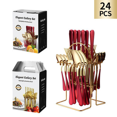 24 stukken roestvrij staal bestek mes vork lepel vloerware Cubiertos met cadeaubon