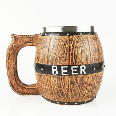 550 ml houten handvat roestvrij staal bier koffiebeker met 304 binnenkant en ABS buitenkant