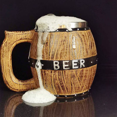 550 ml houten handvat roestvrij staal bier koffiebeker met 304 binnenkant en ABS buitenkant