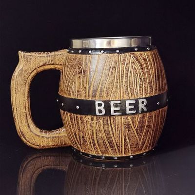 550 ml houten handvat roestvrij staal bier koffiebeker met 304 binnenkant en ABS buitenkant