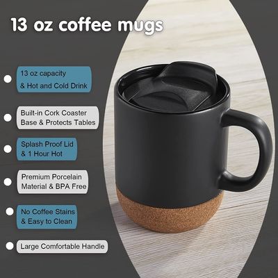 Grote koffiemok met handvat Minimalistische stijl Geïsoleerde kurk bodem Splash Proof Deksel