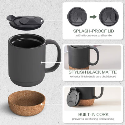 Grote koffiemok met handvat Minimalistische stijl Geïsoleerde kurk bodem Splash Proof Deksel