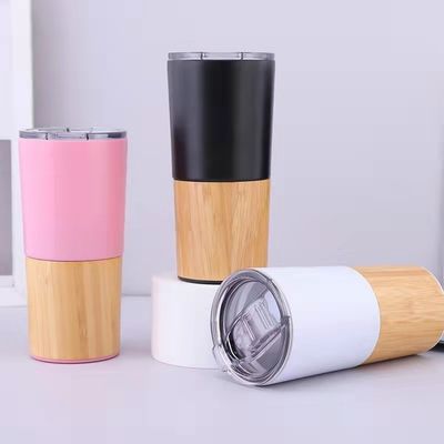 Duurzaam 20oz Half Bamboes Schelp Vacuüm Geïsoleerde Tumbler Reis Koffiekop Capaciteit