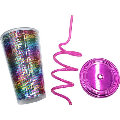 Custom Logo Glitter Tumbler met stro en deksel voor waterstroom met anti-corrosiecoating