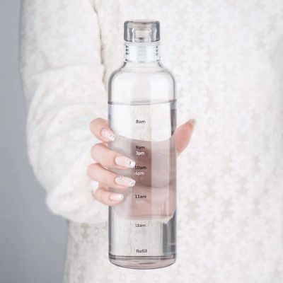 Minimalistische ontwerpstijl 500 ml BPA-vrij borosilicaat glas waterfles met tijdmarker