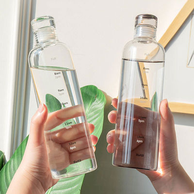 Minimalistische ontwerpstijl 500 ml BPA-vrij borosilicaat glas waterfles met tijdmarker