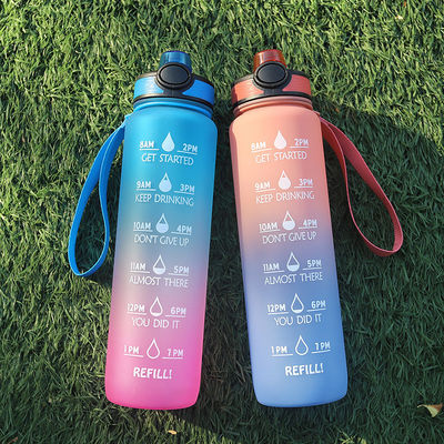 1L Sportwaterfles met tijdmarker en direct drinkstro vrij van BPA