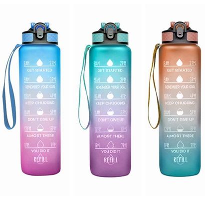 1L Sportwaterfles met tijdmarker en direct drinkstro vrij van BPA