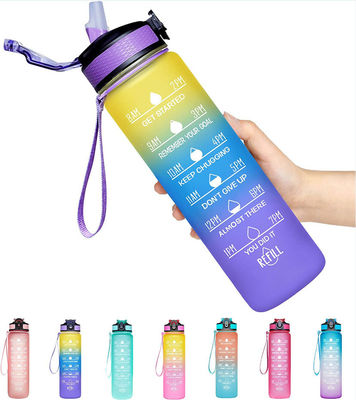 1L Sportwaterfles met tijdmarker en direct drinkstro vrij van BPA