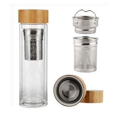 Hoog borosilicaat 350 ml glazen waterfles met thee en water scheiding kopje infuser inbegrepen