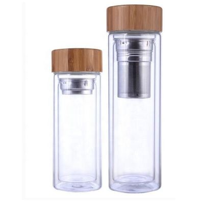 Hoog borosilicaat 350 ml glazen waterfles met thee en water scheiding kopje infuser inbegrepen