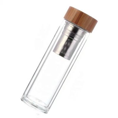 Hoog borosilicaat 350 ml glazen waterfles met thee en water scheiding kopje infuser inbegrepen