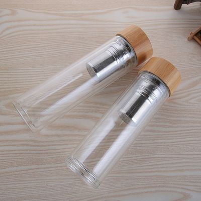 Hoog borosilicaat 350 ml glazen waterfles met thee en water scheiding kopje infuser inbegrepen