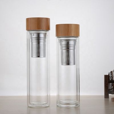 Hoog borosilicaat 350 ml glazen waterfles met thee en water scheiding kopje infuser inbegrepen