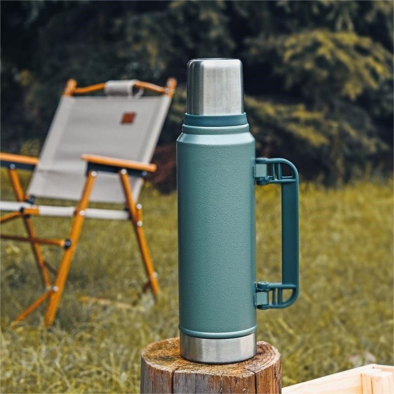Amerikaanse stijl grote capaciteit roestvrij staal vacuüm waterfles thermos 1 L met handvat