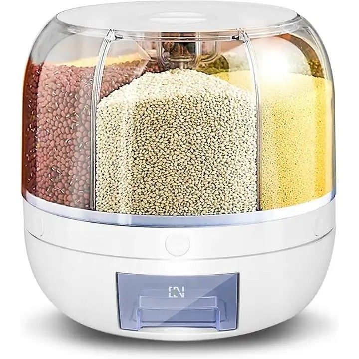 Keuken vochtbestendige 6-grid roterende voedselgraan dispenser met aangepaste logo rijstdoos