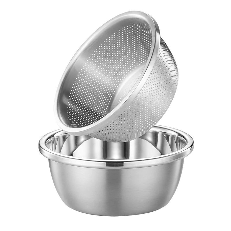 Gepersonaliseerd logo Versatile keukenzeepje 304 roestvrij staal Microporeuze Colander Rijst wasbak Set 550g