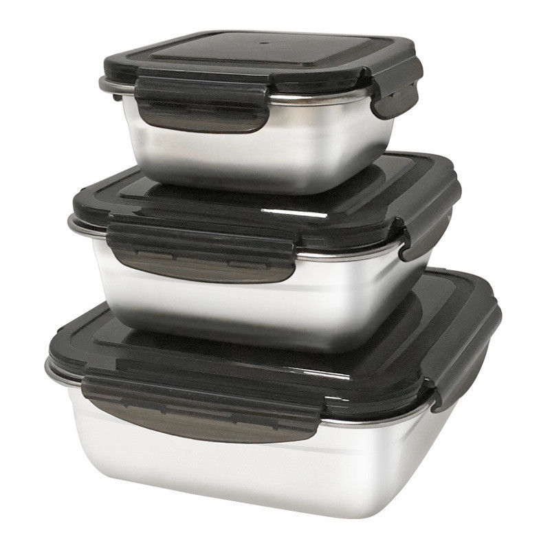 Rectangular 400/750/1200ml roestvrij staal Bento Lunch Box Set met vergrendeling deksels en duurzaam