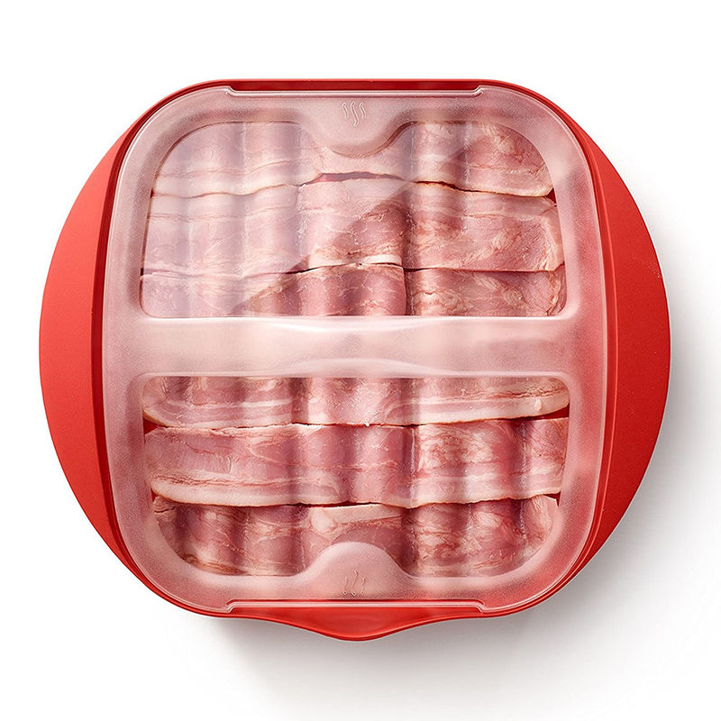28*25*5cm Custom Food Grade PP Material Bacon Microwave Cooker Met Deksel Aanvaard Custom Logo