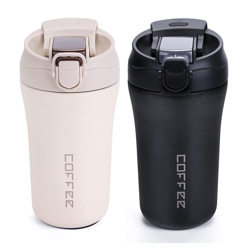Ruimtegeïsoleerde reiskoffiebottel van roestvrij staal 14 oz/400 ml met deksel en stro
