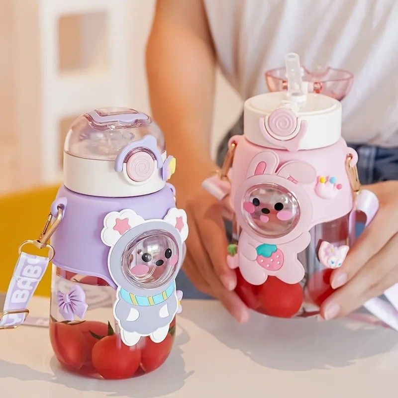 Kinderen waterfles Cartoon schattig plastic beker met strooi type draagbare ontwerp