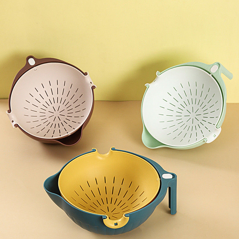 Veelzijdige schoonmaak 2-in-1 Plastic Colander Strainer Bowl Sets voor groenten en fruit