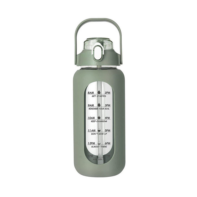 64 oz BPA-vrije glazen waterfles met stro en tijdmarker Motivatieve sportfles