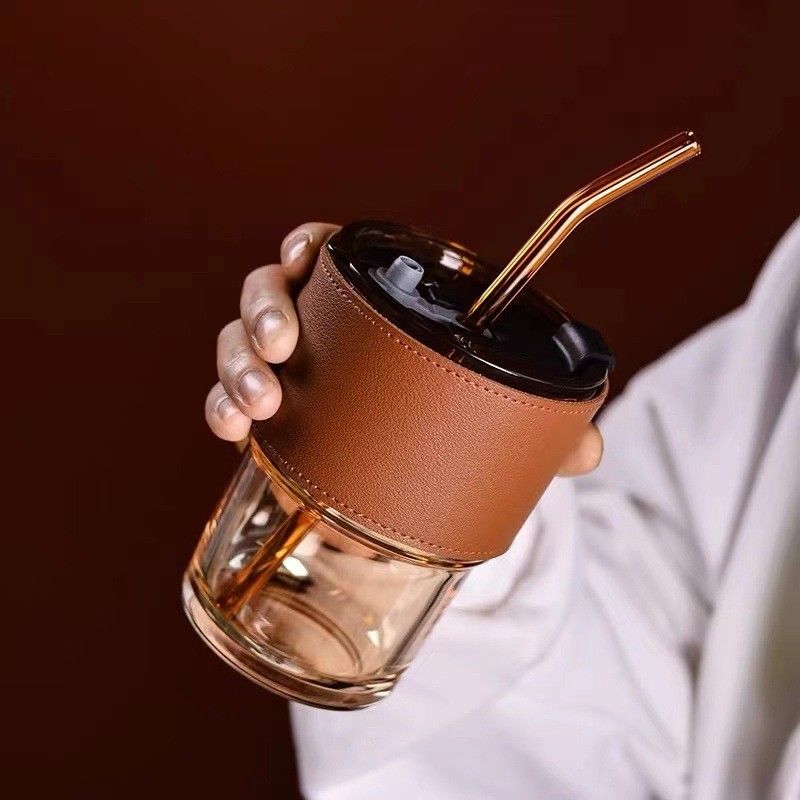 Duidelijke koffiemokjes met deksel en rietjes voor BPA-vrij lekvrije vintage glas tumbler