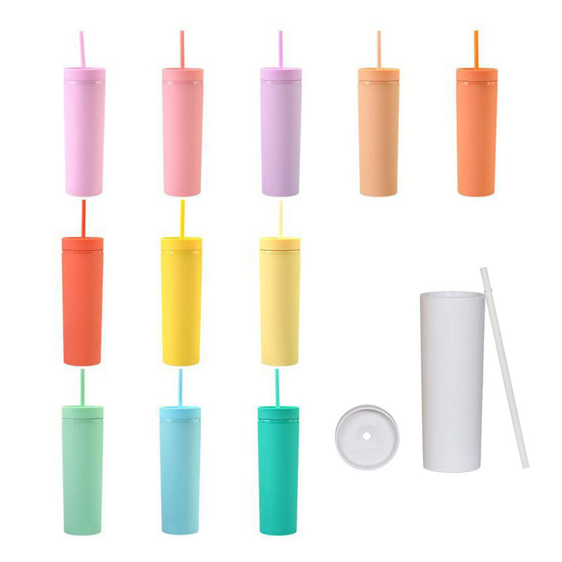 16oz capaciteit Custom Double Wall Tumblers met deksel en stro gemaakt van PP plastic
