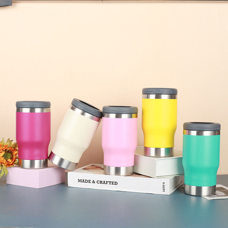 Minimalistische stijl Custom 14oz roestvrij staal dubbele wand vacuüm geïsoleerde bierblik koeler met flesopener