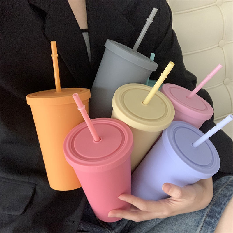 Herbruikbare kunststof AS PP Tumbler met stro en deksel Custom Logo Waterbeker voor Iced Coffee Travel Mug