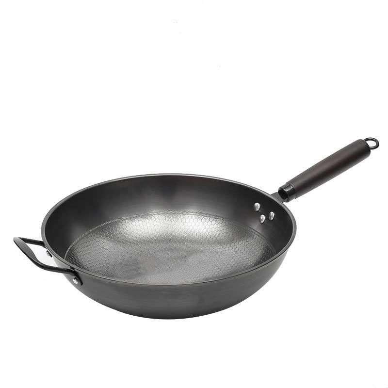 Minimalistische stijl non stick honingraat 34cm puur ijzer frituren Wok Duurzaam en duurzaam