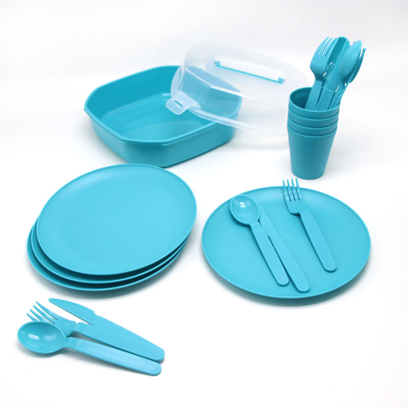 4 Persoon Draagbare Pigmented Outdoor Tableware Set Include Knife Fork Spoon Plate