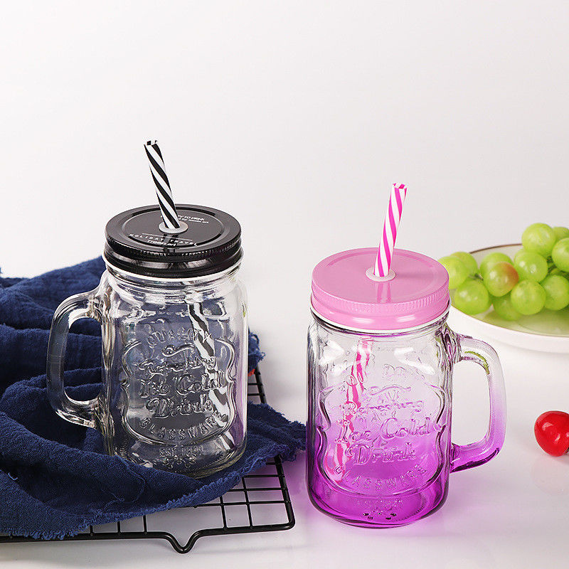 Custom Glass Mugs 500ml Clear Mason Glass Water Juice Cola Cup met stro en deksel