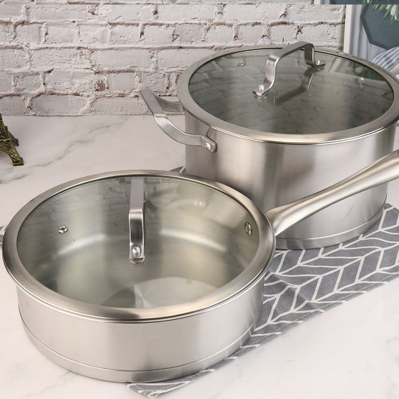 1.65kg Kookgerei Set Keukenpotten en pannen Roestvrij staal Kookkleding met glazen deksel